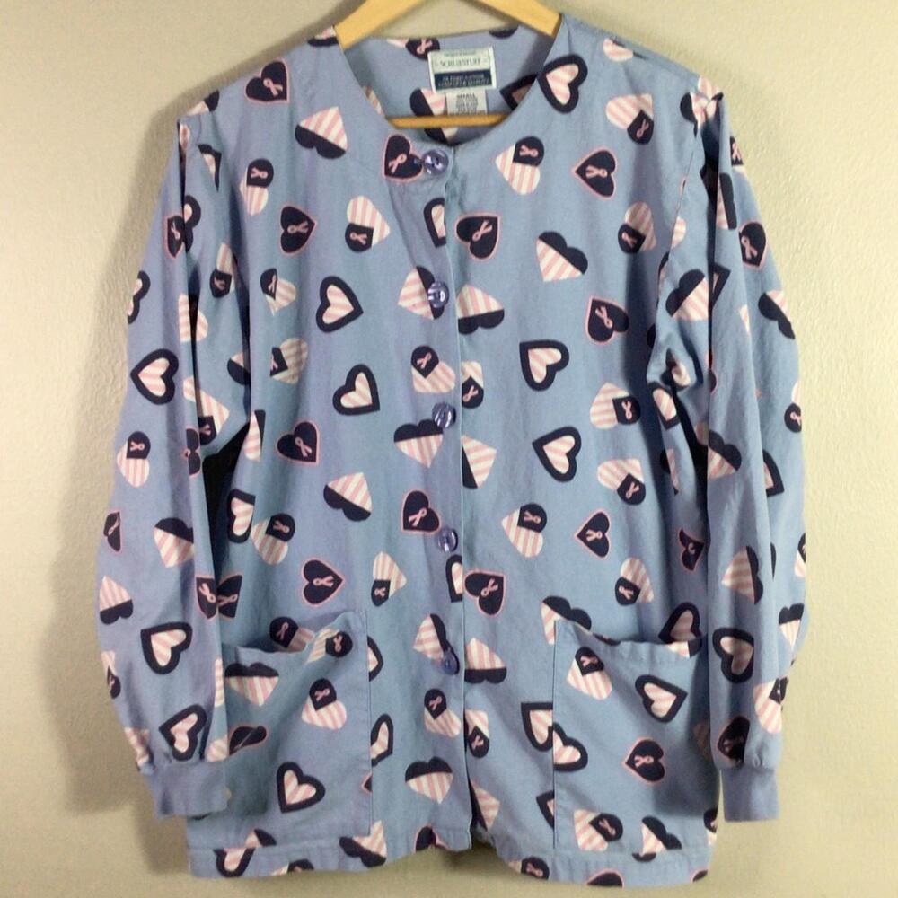 Nurse Scrub Cancer Awareness Long Sleeve Blue Pink Small
